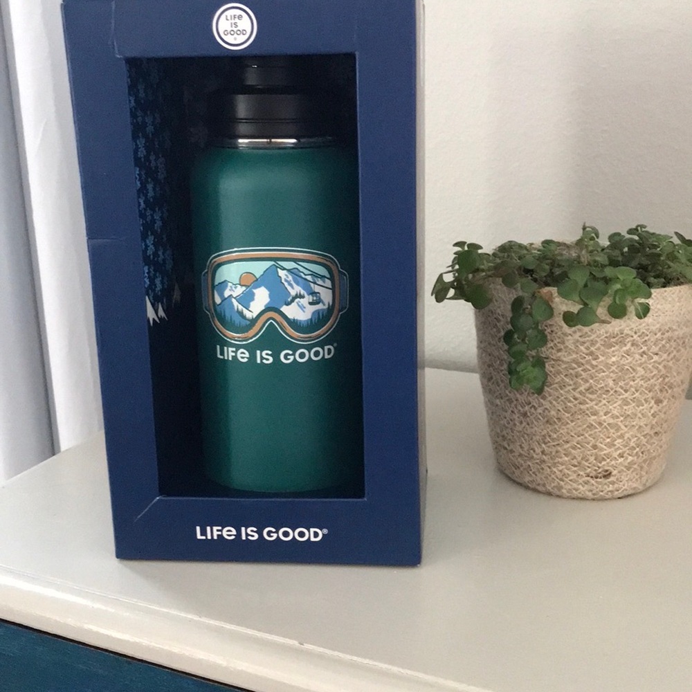 LIFE IS GOOD THERMO BOTTLE GREEN HOT COLD 32oz GOGGLES MOUNTAIN VIEW NEW - Picture 8 of 8